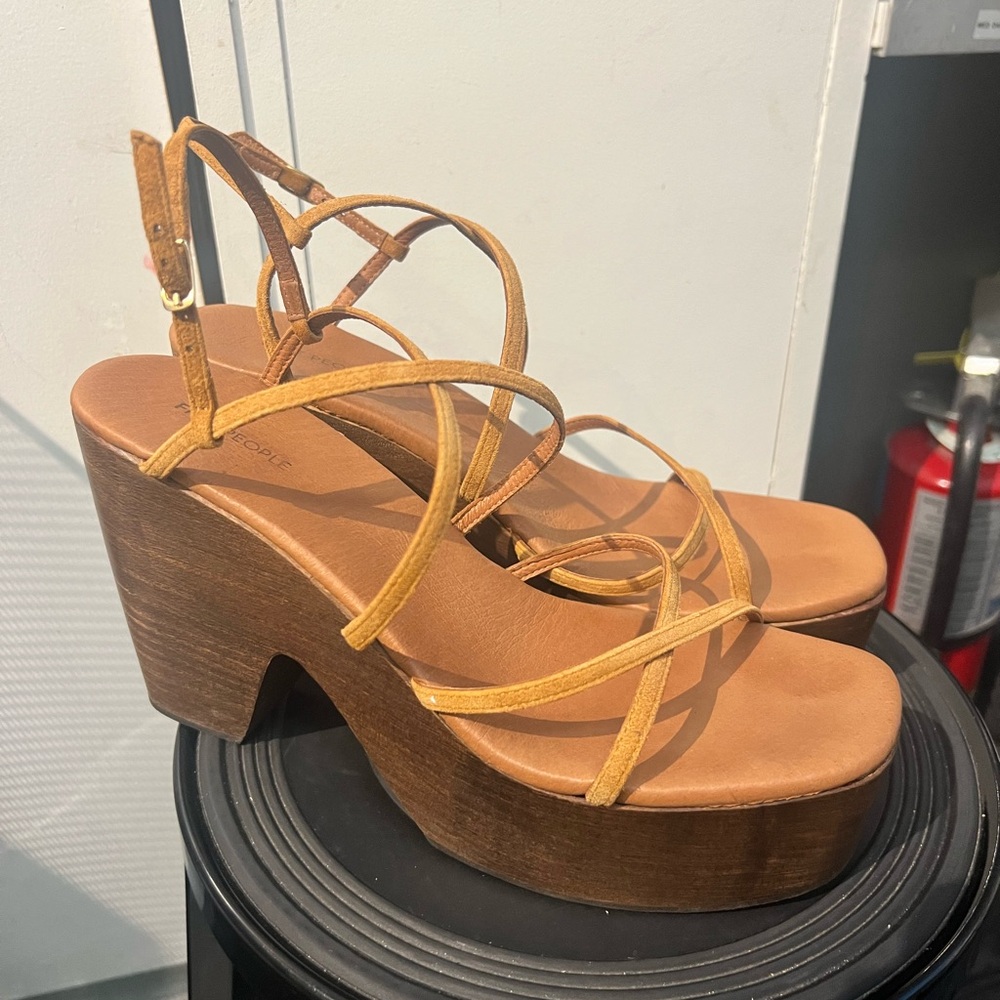 Free People Mustard and Brown Platform Sandals